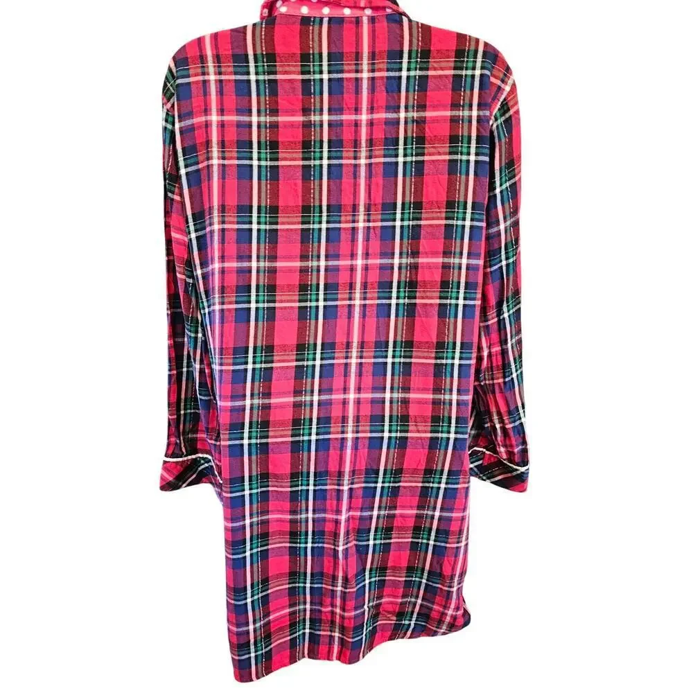 Victoria's Secret size S tunic button up dress flannel pajama top EUC 90s plaid